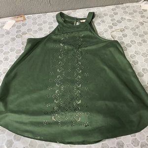 Altard State Small Green CutOut High Neck Suede Tank Top